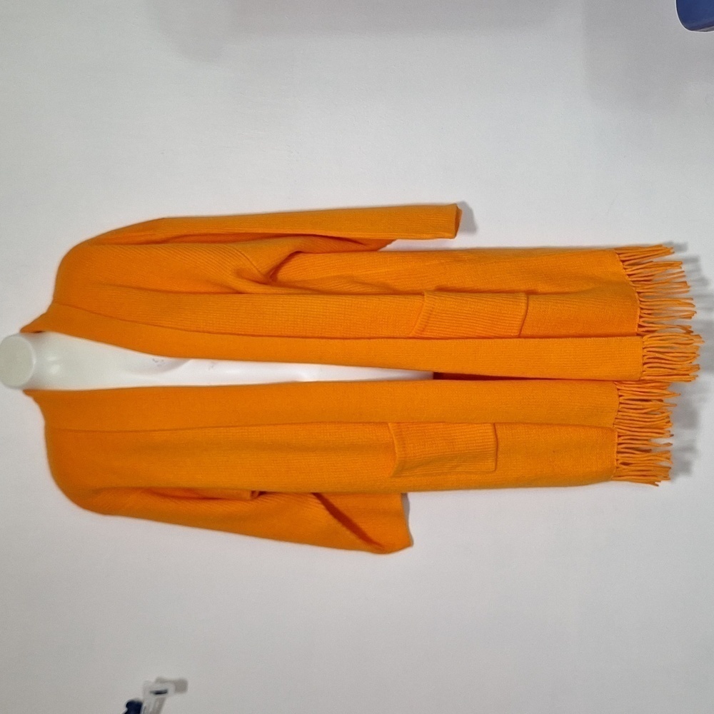 Side Effect Open Cardian Fringe Hand Pockets Orange